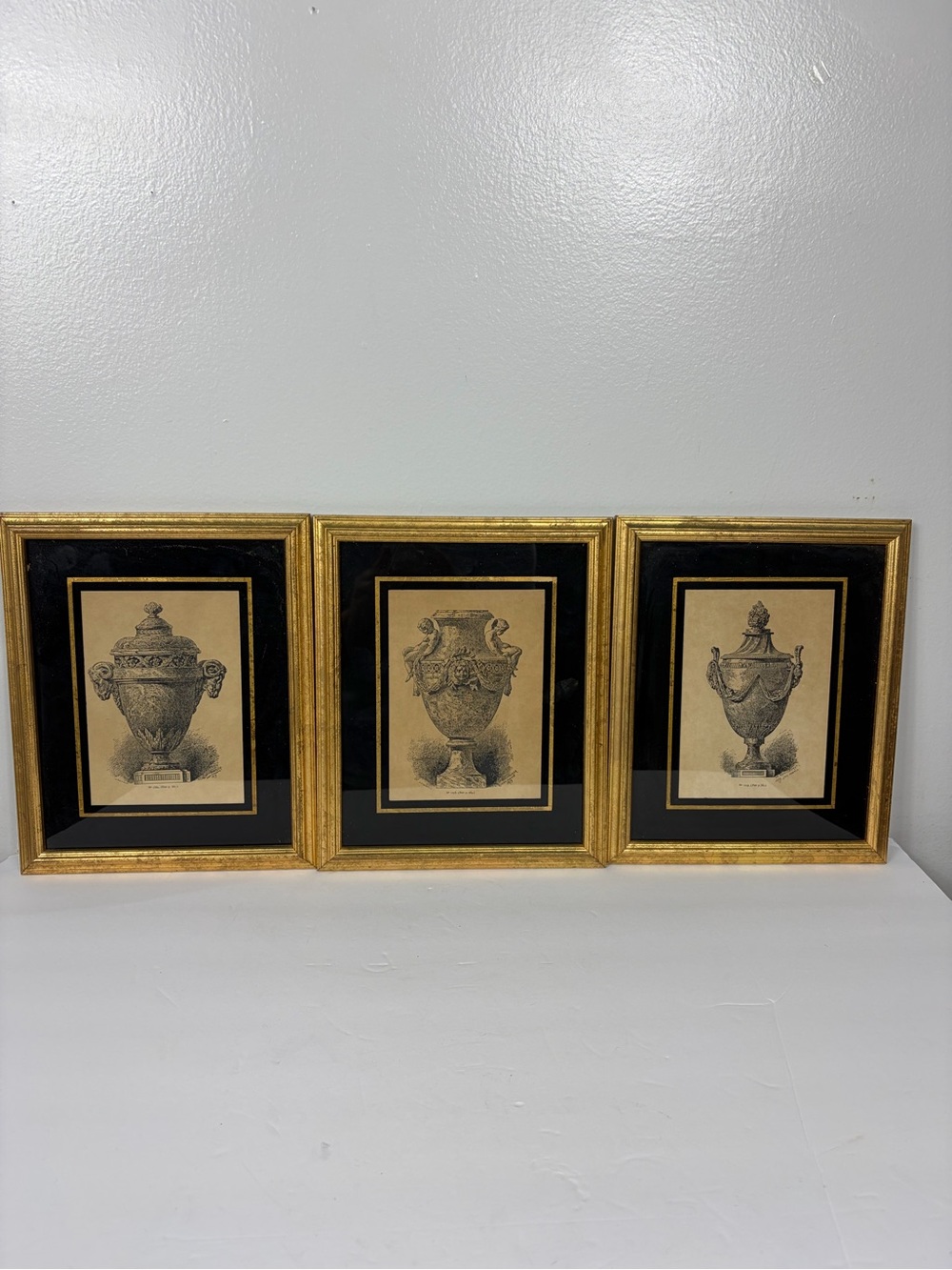 TheBombay company Set of 3 Neoclassical Vase Prints, Ornate Gilded Frames